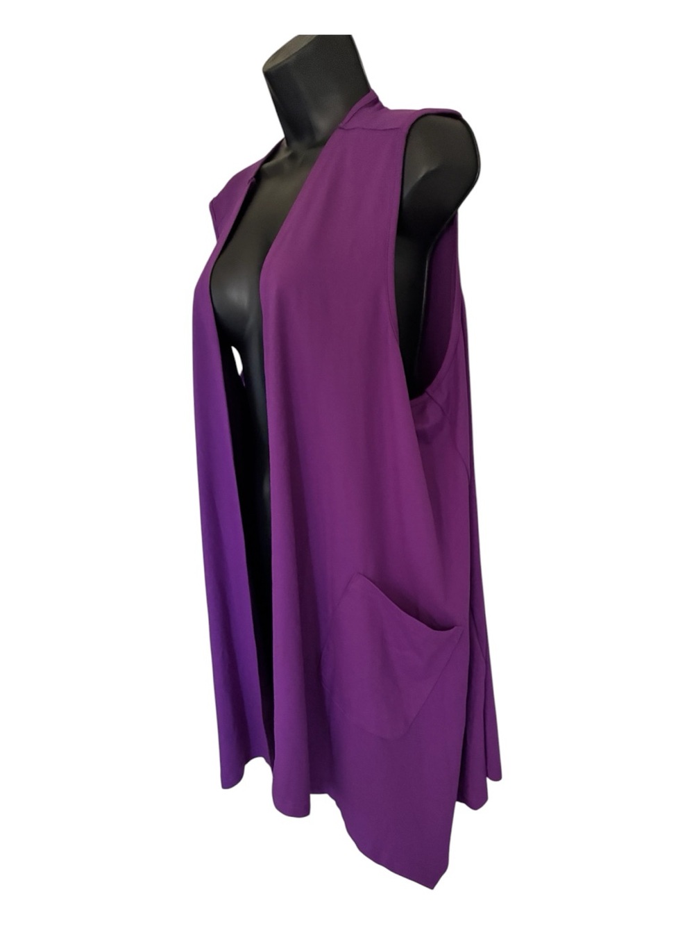 NWT Sleeveless Loungewear Casual Open Front Vest Duster Purple Long Length 2X - Picture 2 of 6
